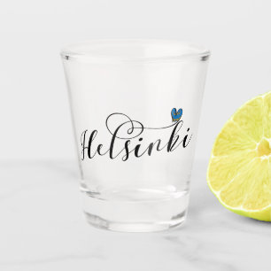 Helsinki Flag In Heart, Finland Shot Glass