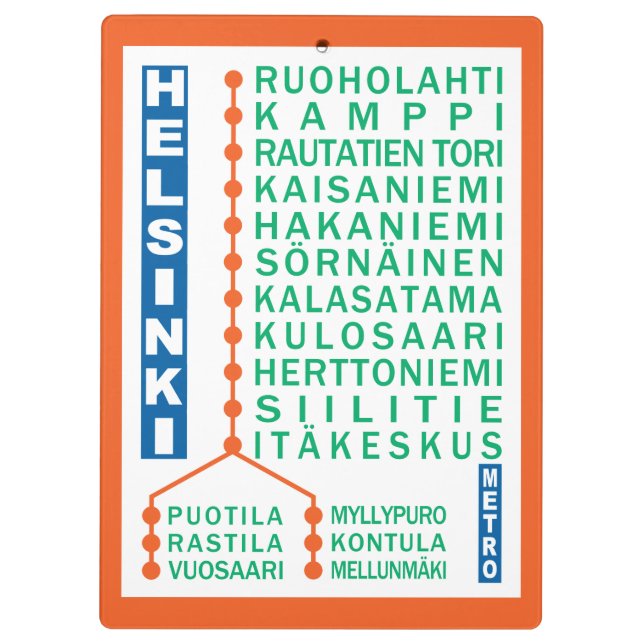 Helsinki Metro Stations custom clipboard (Back)