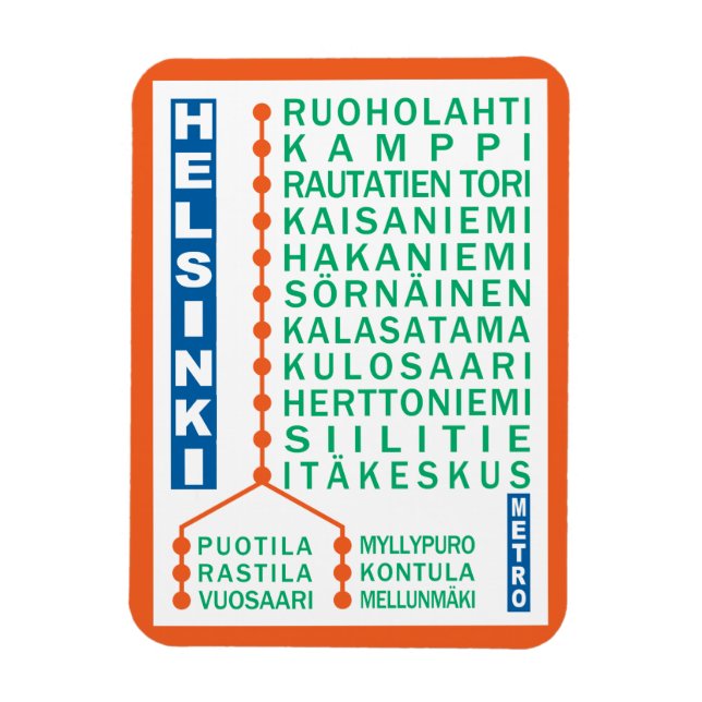 Helsinki Metro Stations magnet (Vertical)