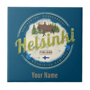 Helsinki moose capital of Finland vintage souvenir Tile