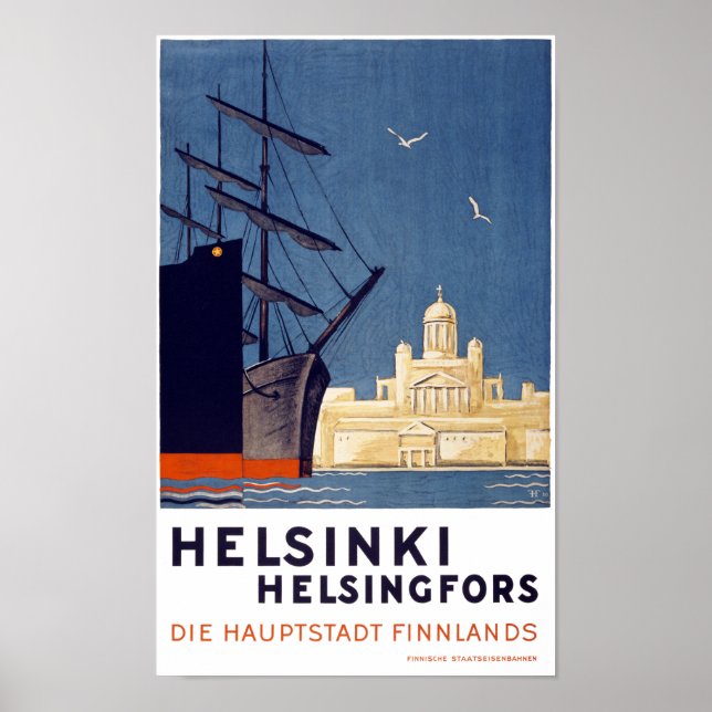 Helsinki Vintage Travel Poster Restored (Front)