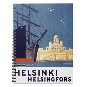 Helsinki Vintage Travel Poster Restored Spiral Notebook