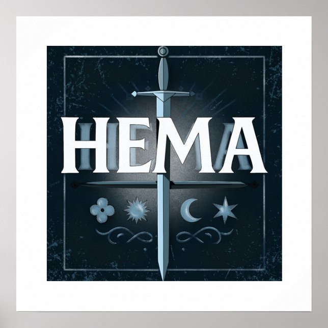HEMA Medieval Sword Emblem – Blue Graffiti Style Poster (Front)