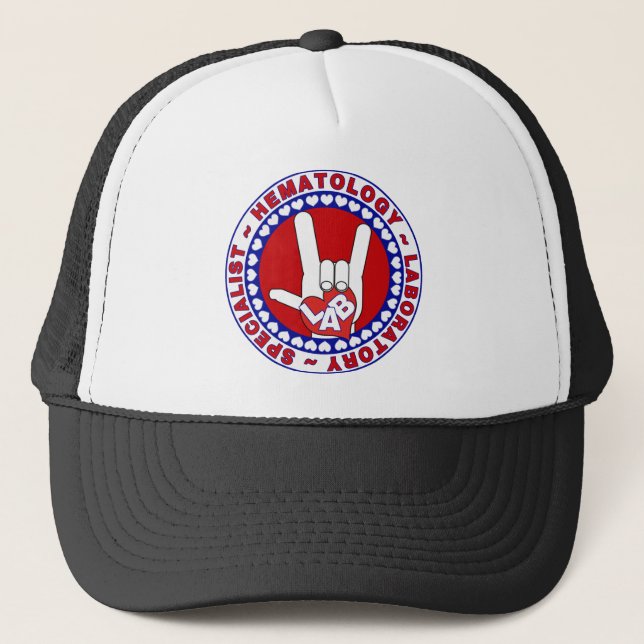 HEMATOLOGIST HEMATOLOGY SPECIALIST LOGO ROUND TRUCKER HAT (Front)