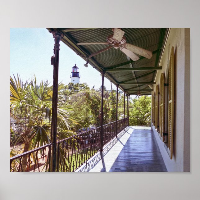 Hemingway House Balcony with View of Lighthouse Poster (Front)