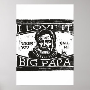 Hemingway Woodcut, Big Papa, Black Poster