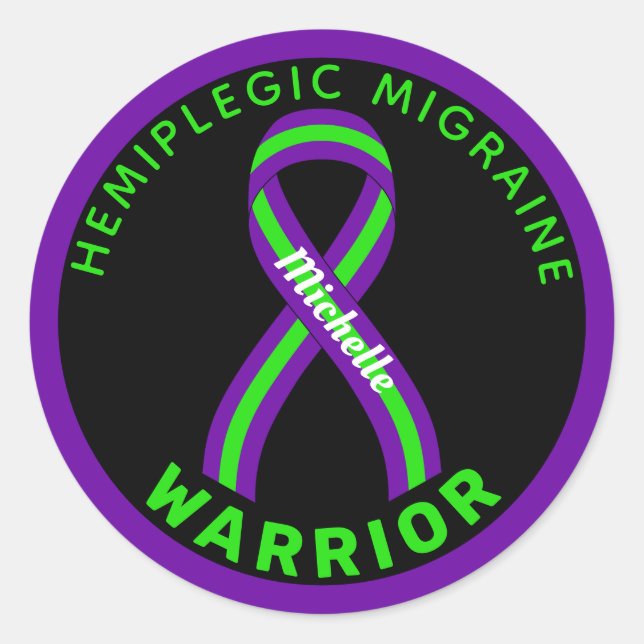 Hemiplegic Migraine Warrior Black Round Sticker (Front)