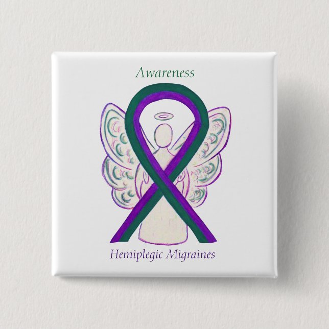 Hemiplegic Migraines Awareness Ribbon Angel Button (Front)