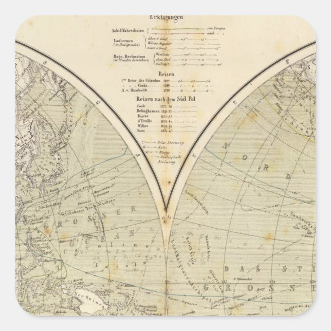 Hemisphere Atlas Map Square Sticker (Front)
