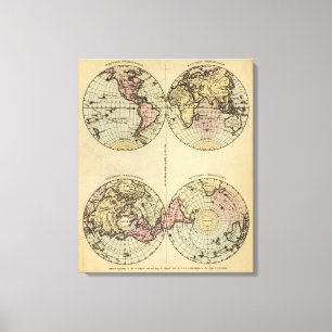 Hemispheres Hand Coloured Atlas Map Canvas Print