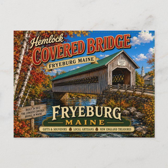 Hemlock Covered Bridge Fryeburg Maine Postcard (Front)