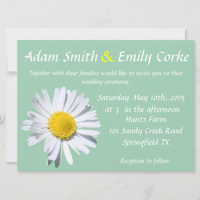Hemlock Green Daisy Wedding Invitation (Front)
