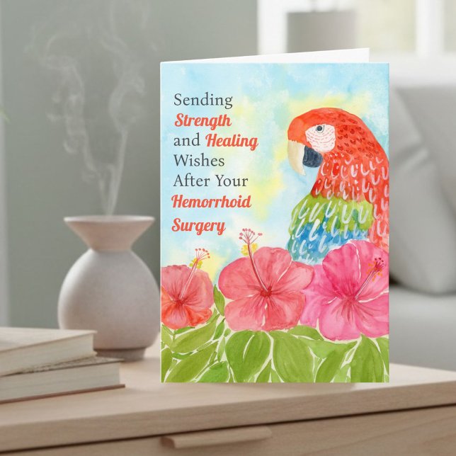 Hemorrhoid Healing Scarlet Macaws, Hibiscus Card (Creator Uploaded)