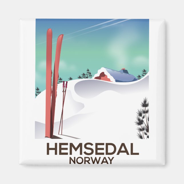 Hemsedal Norway Ski travel poster Magnet (Front)