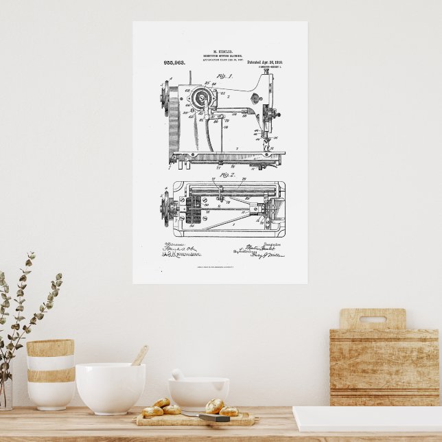 Hemstitch Vintage Sewing Machine Patent wall art (Kitchen)