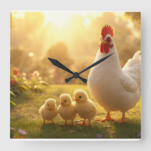 Hen and Chicks Cute Chicken Family clocks