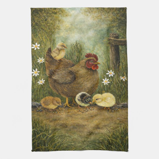 Hen and Chicks Farm Kitchen Towel (Vertical)