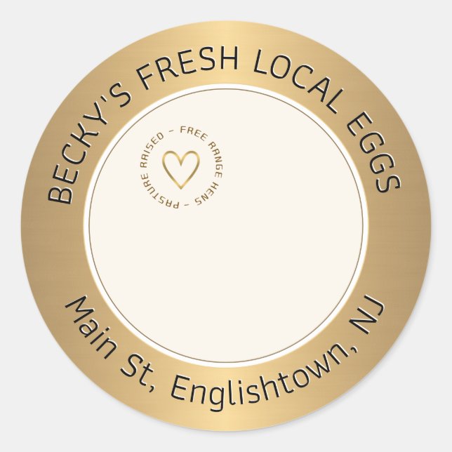 Hen and Heart Gold Egg Carton Label (Front)