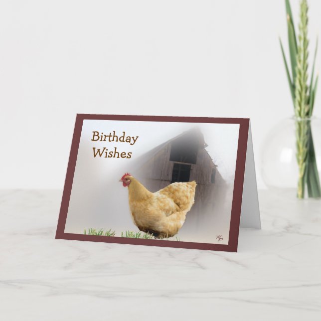 Hen and Old Barn Birthday card- any occasion Card (Front)