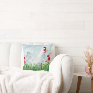 Hen and Poppies Farmhouse Cushion