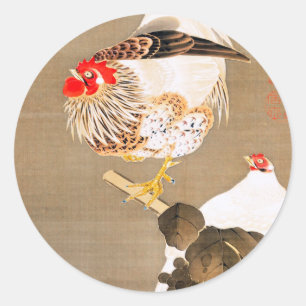 Hen and Rooster with Grapevine by Ito Jakuchu Classic Round Sticker