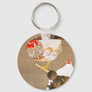 Hen and Rooster with Grapevine by Ito Jakuchu Key Ring