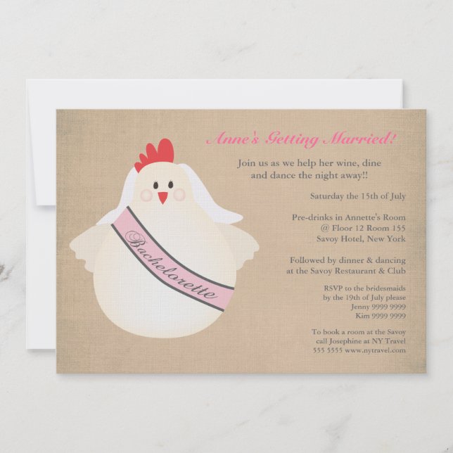 Hen Bachelorette Night Party Illustrated Invite (Front)