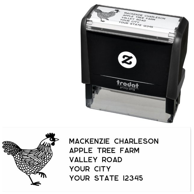 Hen Chicken Personalised Address Self-inking Stamp (Chicken Hen Poultry self inking address stamp)