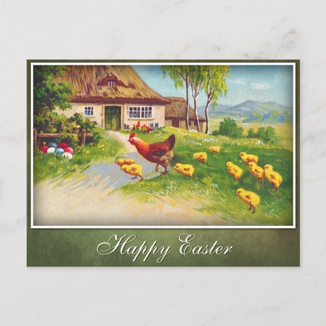 Hen, Chickens and Easter Eggs Holiday Postcard (Front)