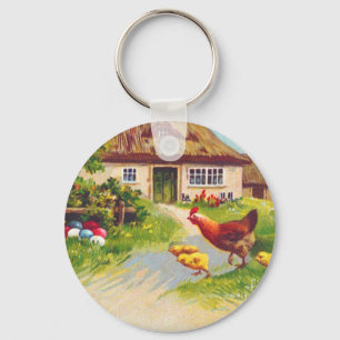 Hen, Chickens and Easter Eggs Key Ring