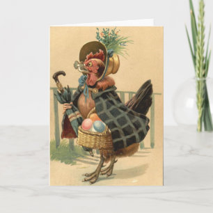 Hen Easter Coloured Painted Egg Basket Holiday Card