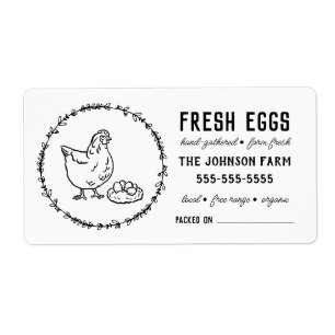 Hen Eggs Vintage Farm Name Black & White Label