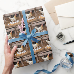 Hen In Chicken Coop With Eggs Wrapping Paper