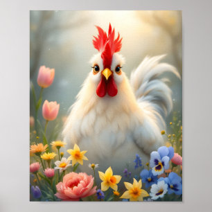 Hen in Flowers Digital Poster