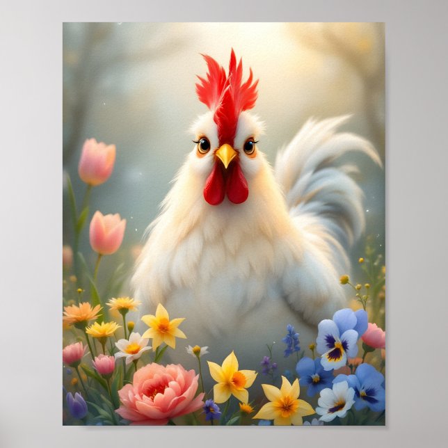 Hen in Flowers Digital Poster (Front)