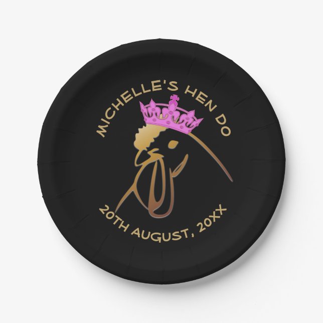 Hen in Pink Crown Bachelorette Party Custom Paper Plate (Front)