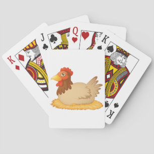 Hen Laying On Eggs Playing Cards