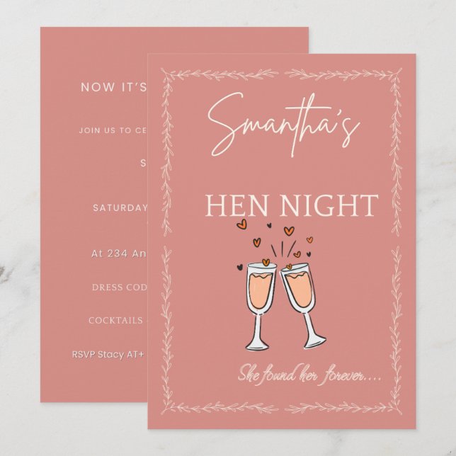 Hen Night Invitation – Customisable Blush Pink Bri (Front/Back)