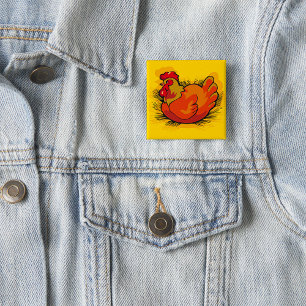 Hen on Nest Bright Farmyard Chicken 15 Cm Square Badge
