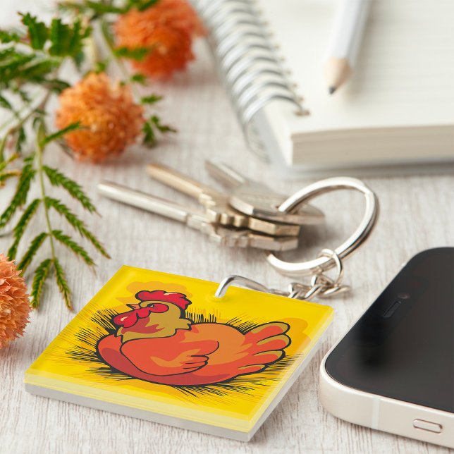 Hen on Nest Bright Farmyard Chicken Key Ring (Creator Uploaded)