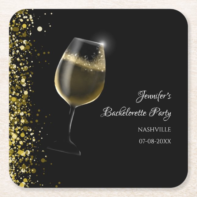 Hen party gold Mocktail bachelorette party Square Paper Coaster (Front)