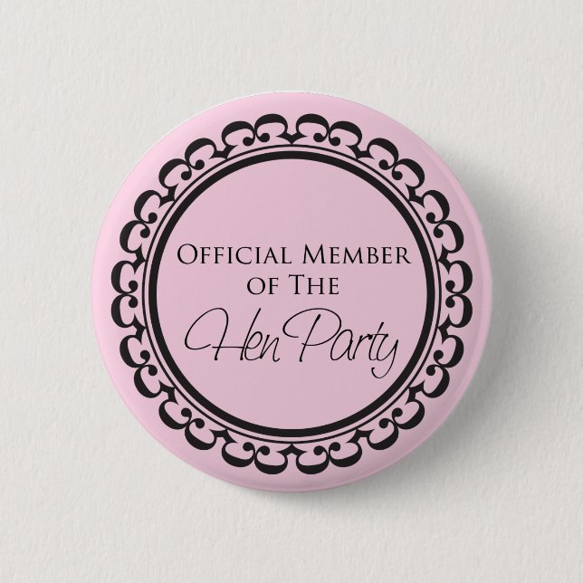 Hen Party pink and black button (Front)