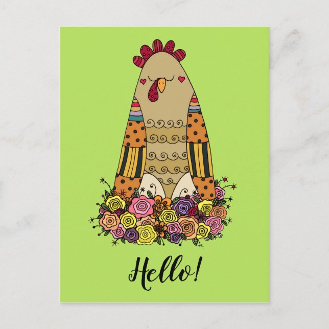 Hen Pattern Folk Art Postcard (Front)