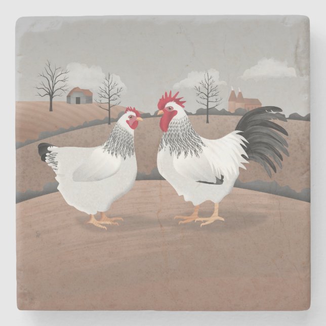 Hen & Rooster Stone Coaster (Front)