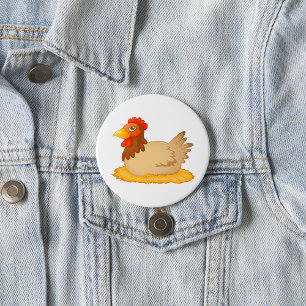 Hen Sitting on Nest Cute Farm Animal  7.5 Cm Round Badge