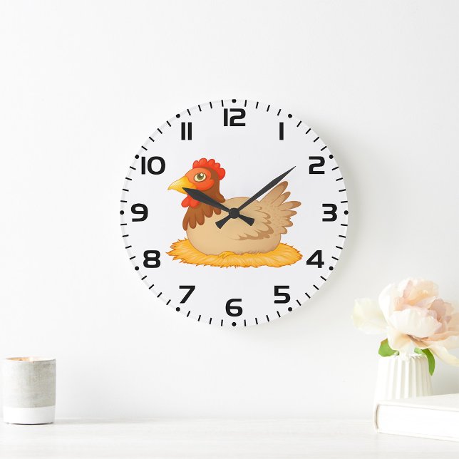 Hen Sitting on Nest Cute Farm Animal  Large Clock (Creator Uploaded)