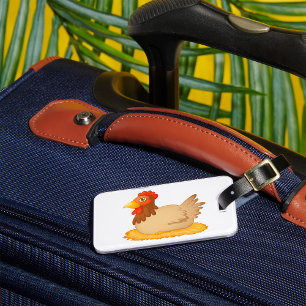 Hen Sitting on Nest Cute Farm Animal  Luggage Tag