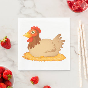 Hen Sitting on Nest Cute Farm Animal Napkin