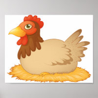 Hen Sitting on Nest Cute Farm Animal 