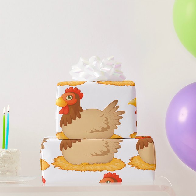 Hen Sitting on Nest Cute Farm Animal  Wrapping Paper (Creator Uploaded)